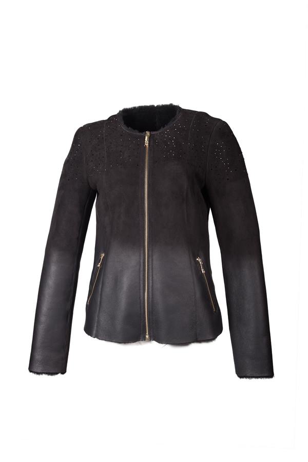 Women Slim Fit Suede Fur Leather Jacket - Ana Görsel