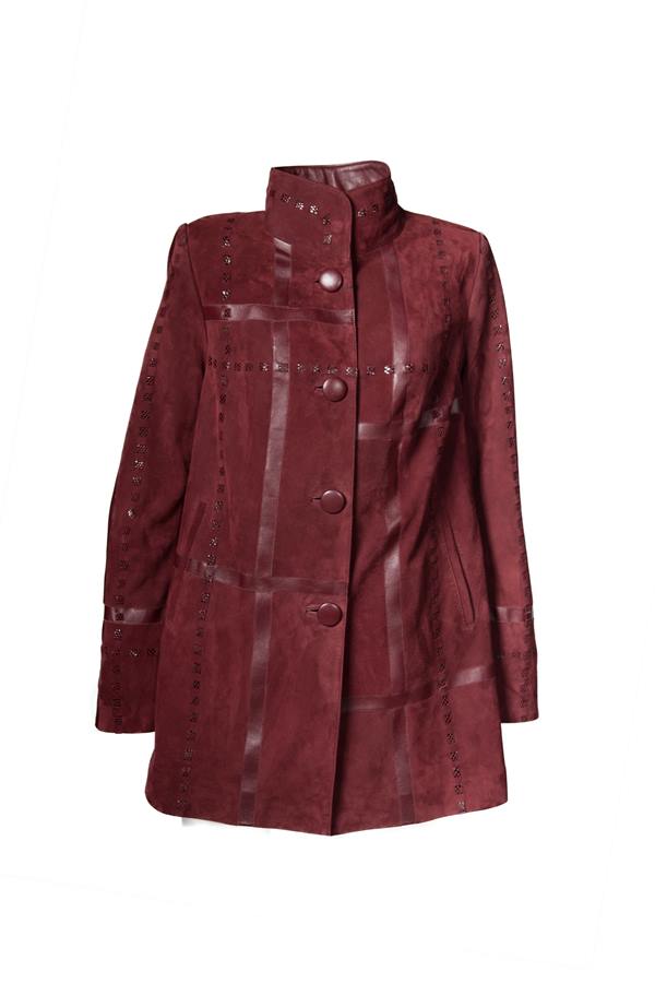 Women's Long Button Closure Suede Leather Jacket - Ana Görsel