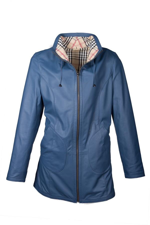 Women's Long Lining Burberry Printed Reversible Leather Jacket - Ana Görsel