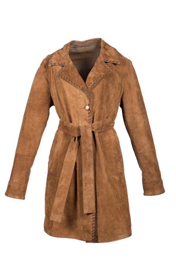 Women's Long Loop And Button Closure Reversible Suede Leather Jacket - Ana Görsel