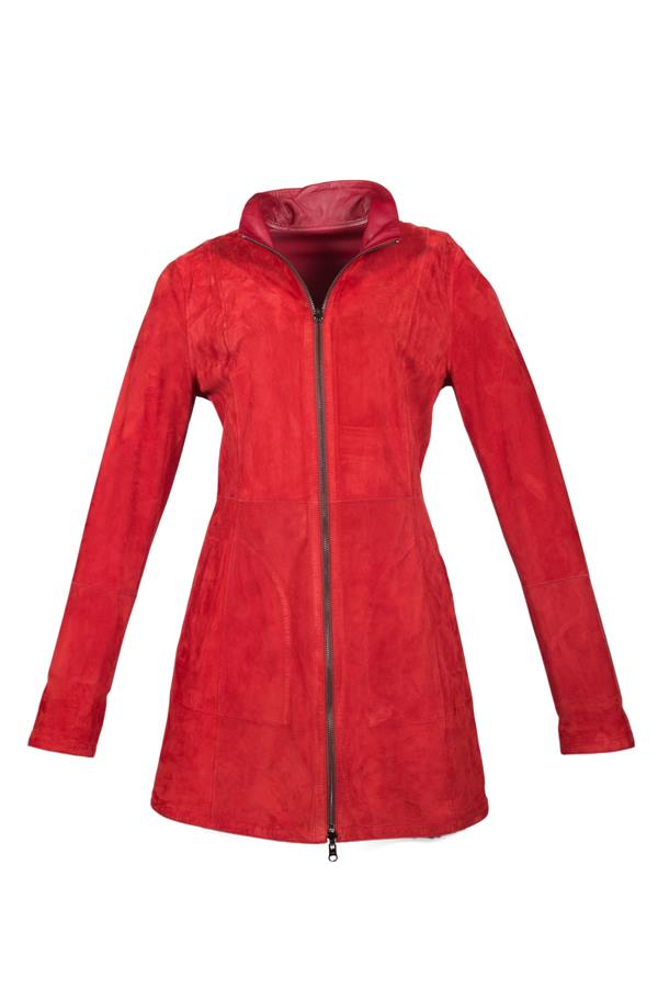 Women's Long Reversible Suede Leather Jacket - Ana Görsel