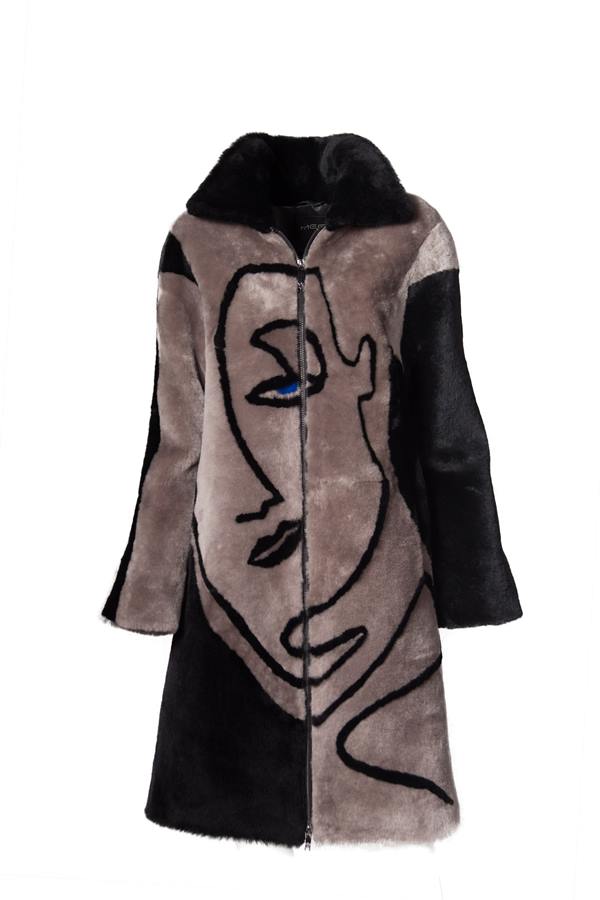 Women's Long Shearling Collar Fox Fur Leather Jacket - Ana Görsel