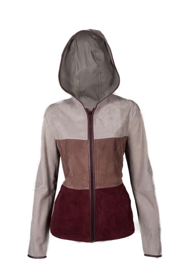 Women's Long Three Color Slim Fit Suede Leather Jacket - Ana Görsel