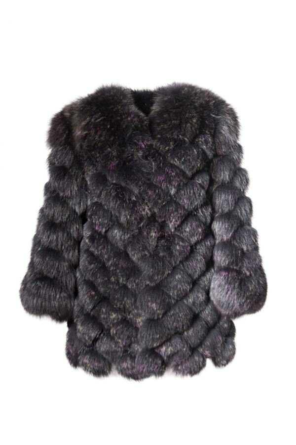 Women's Real Silver Fox Fur Jacket - Ana Görsel