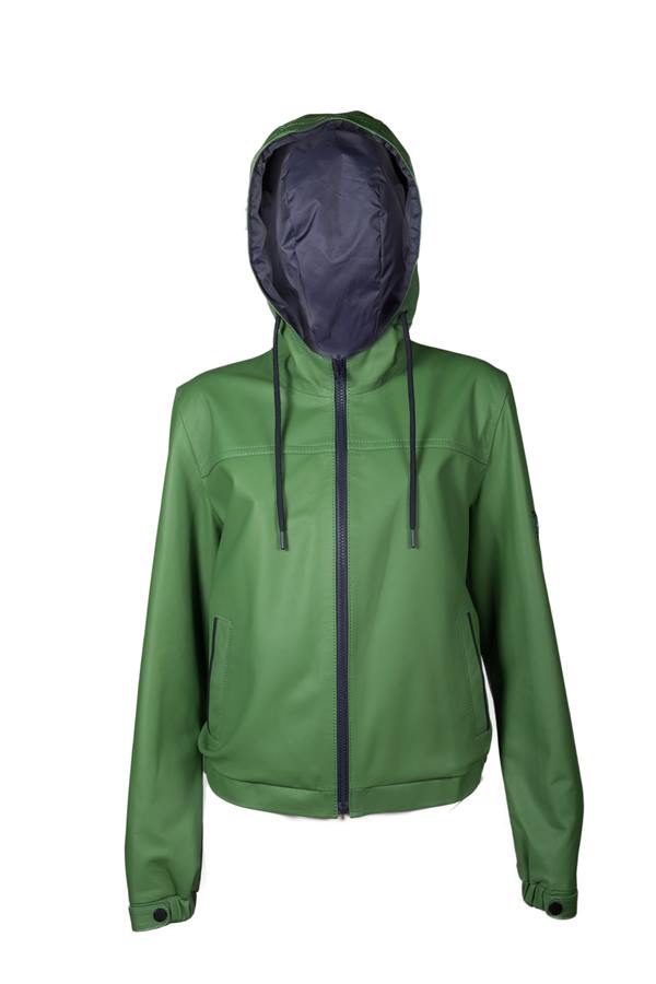 Women's Reversible Short Hooded Leather Jacket - Ana Görsel