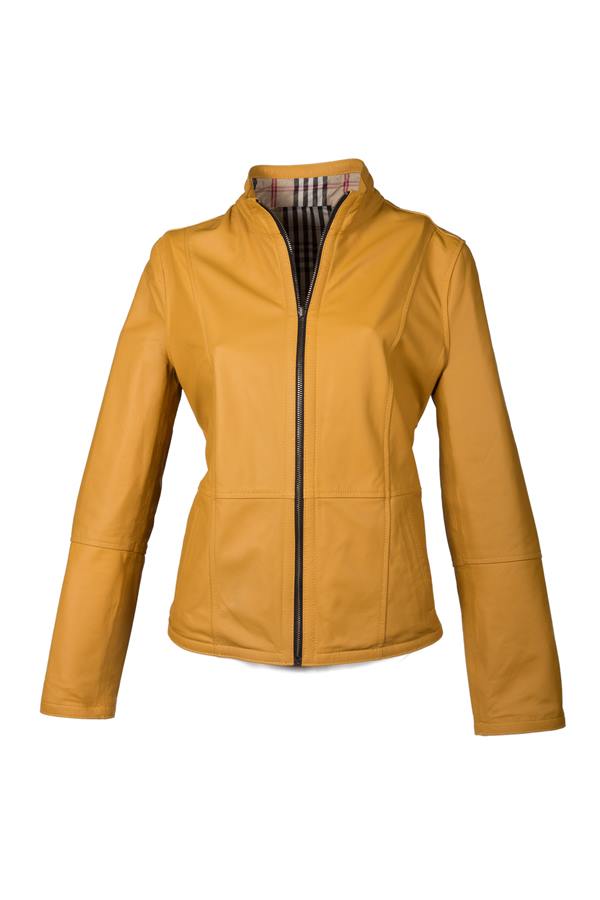 Women's Short Lining Print Burbery Leather Jacket - Ana Görsel