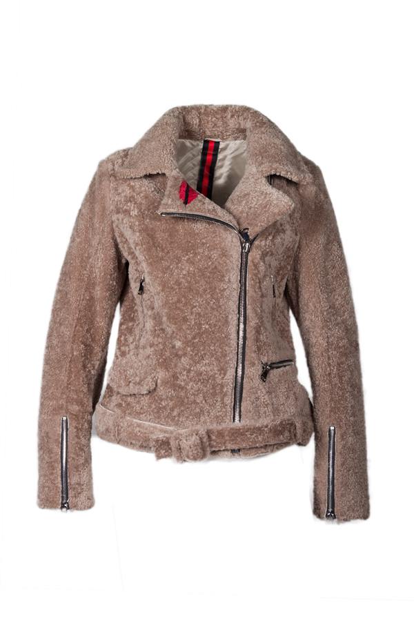 Women's Short Shearling Leather Jacket - Ana Görsel