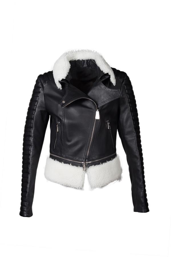 Women's Slim Fit Biker Motorcycle Belt And Zipper Accessoire Leather Jacket - Ana Görsel