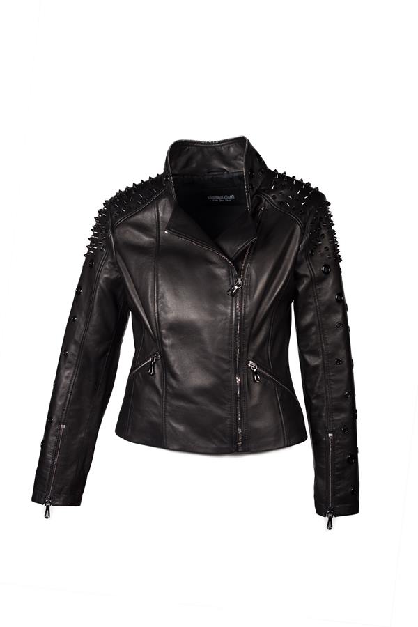 Women's Slim Fit Biker Zipper Detail Leather Jacket - Ana Görsel