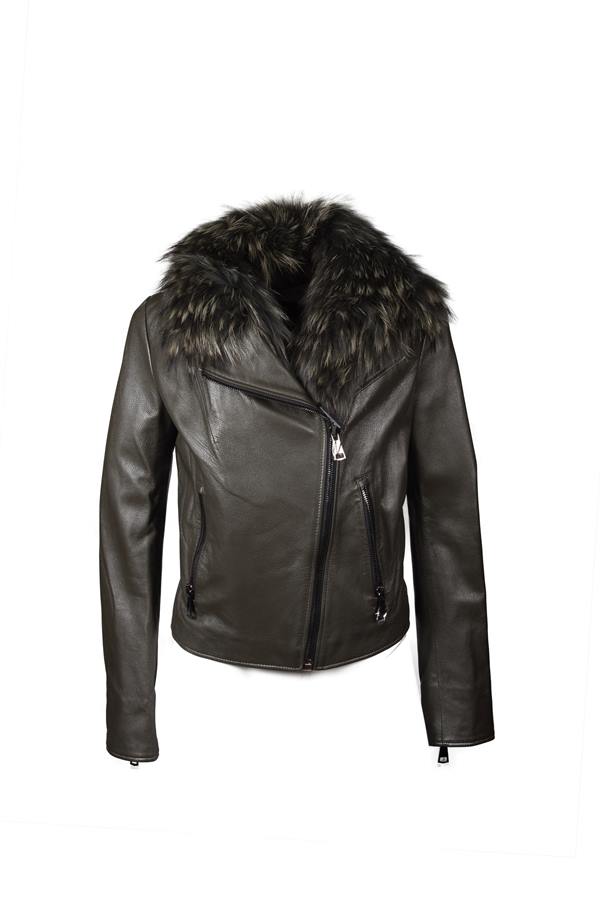 Women's Slim Fit Collar Faux Fur Leather Jacket - Ana Görsel