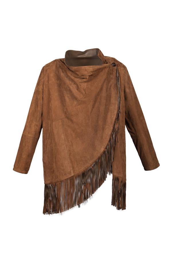 Women's Suede Leather Cape Poncho - Ana Görsel