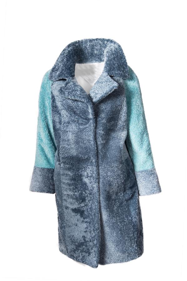 Women's Wide Collar Long Shearling Leather Jacket - Ana Görsel